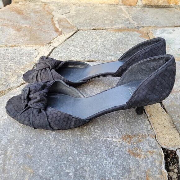 Stuart Weitzman Black Knot Front Slip On Kitten Heel Shoes Size 9.5N - Picture 5 of 14